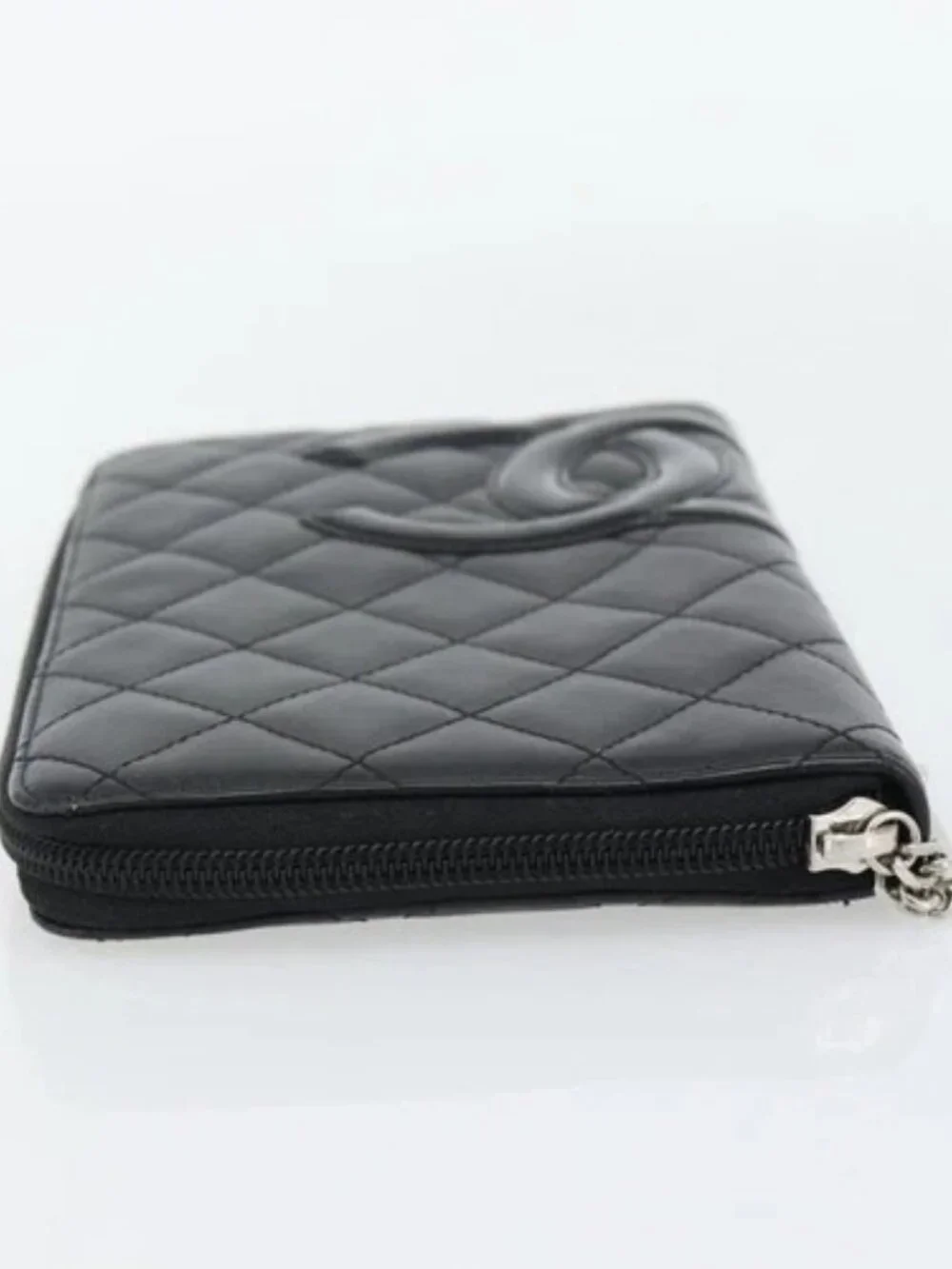 CHANEL Matelasse Cambon Line Long Wallet Leather Black Silver CC Auth 181675V